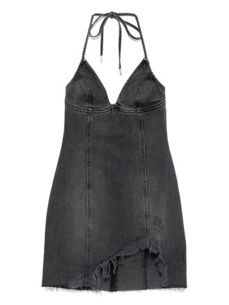 Blumarine halter-neck frayed denim dress - women - Cotton - 42 - Grey