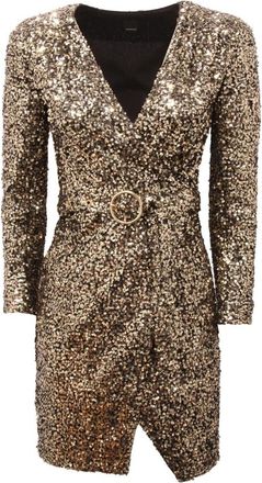 Pinko Ottaviano Jurk - Dames - Feestkleedjes - Geel - 2XS - Pailletten - Kleedjes