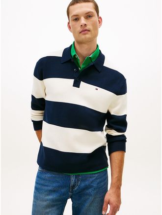 Tommy Hilfiger Mens Punto Milano Knit Rugby Sweater Polo - Navy - L