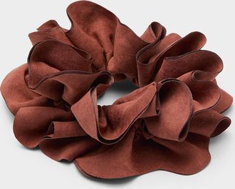Simons Womens Faux-suede ruffled scrunchie