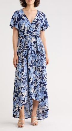 West K Flutter Sleeve High-Low Dress in Blue/Navy Paisley at Nordstrom Rack, Size X-Small