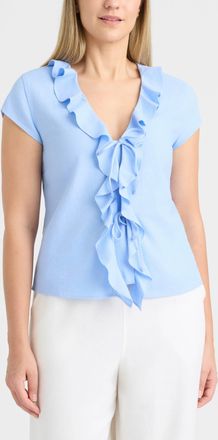 Ellen Tracy Womens Frilled Tie-Front Top