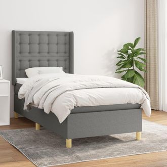 vidaXL Cama Box Spring Con Colch&oacute;n Tela Gris Oscuro 100x200 Cm Vidaxl