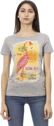 Trussardi Grijze Katoenen T-shirt met Korte Mouwen en Voorkant Print - Dames - T-shirts - Grijs - XL - Katoen - Tops