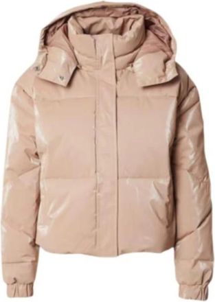 Emporio Armani Shiny Nylon Hooded Bomber Jacket - Dames - Winterjassen - Beige - S - Nylon - Jassen