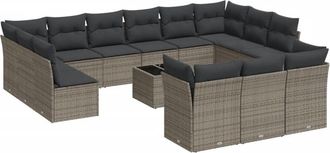 vidaXL Set De Sof&aacute;s De Jard&iacute;n 14 Pzas Con Cojines Rat&aacute;n Sint&eacute;tico Gris Vidaxl