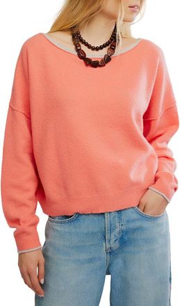 Free People See Me Bateau Neck Sweater in Coral Rimson Combo at Nordstrom, Size X-Small