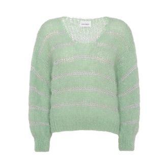 Americandreams Katie LS Knit - Dames - V-hals truien - Groen - XL - Wol - Truien & Vesten