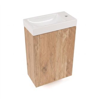 Saniclass Holz Pure Toiletmeubelset - 40x60.5cm - 1 deur - fontein keramiek - kraangat rechts - eiken natural