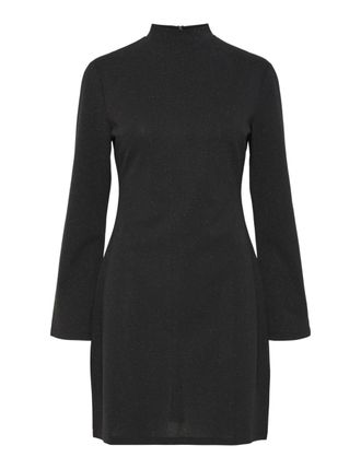 Pieces PCPAIGE Reem LS Mock Neck Dress BC, Black/Detail: Silver Lurex, S