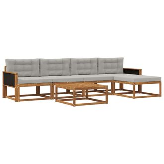 vidaXL Conjunto De Sof&aacute;s De Exterior 6 Pcs Natural Y Gris Claro Vidaxl