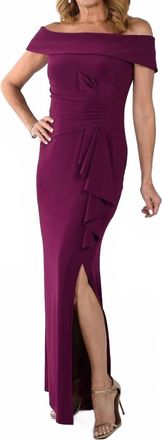Frank Lyman Design Bardot Neck Evening Dress In Sangria