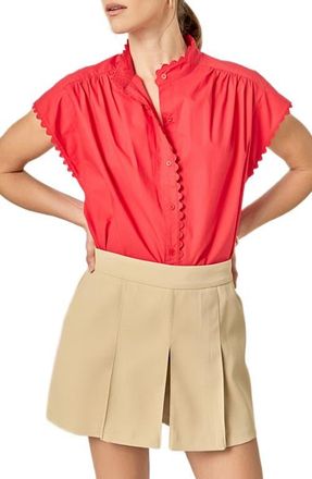 English Factory Rickrack Trim Button-Up Cotton Shirt in Red at Nordstrom, Size X-Small