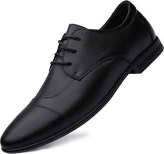 Generic Dress Shoes for Men Lace Up Round Cap Toe Derby Shoes Faux Leather Rubber Sole Resistant Non Slip Anti-Slip Block Heel Wedding(Black,5.5 UK)