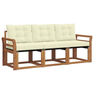 vidaXL Conjunto De Sof&aacute;s De Exterior Con Coj&iacute;n 3 Pcs Natural Y Crema Vidaxl