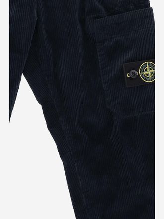 Stone Island Boys Corduroy Trousers With Logo Navy Cotton