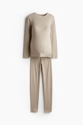 H&M MAMA 2-teiliges geripptes Set - Brown