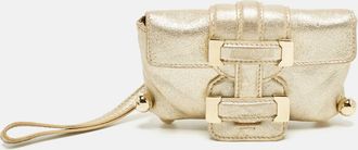 Roberto Cavalli Gold Leather Wristlet Pouch