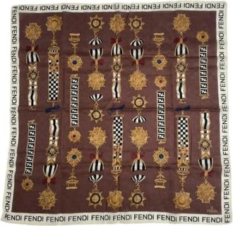 Fendi Pre-owned Scarves, female, Brown, Size: ONE SIZE Pre-owned Silk Scarf