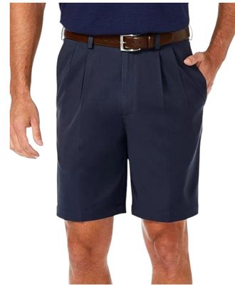 Haggar Mens Cool 18 Pro Straight Fit Pleated Front 4-Way Stretch Expandable Waist Golf Performance Short, Navy, 40