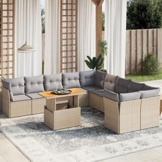 vidaXL Set De Sof&aacute;s De Jard&iacute;n 11pzas Con Cojines Rat&aacute;n Sint&eacute;tico Beige Vidaxl