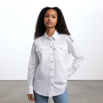 Brunello Cucinelli White Western-Style Shirt With Monili Detailing, Size X-Large
