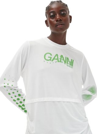 Ganni Active Mesh Layered Long Sleeve T-shirt - Size XXS White