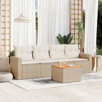 vidaXL Juego De Sof&aacute;s Jard&iacute;n Con Cojines 5 Pzas Rat&aacute;n Sint&eacute;tico Beige Vidaxl