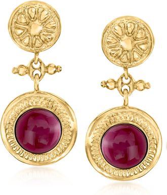 Ross-Simons Italian Garnet Floral Drop Earrings in 18kt Gold Over Sterling