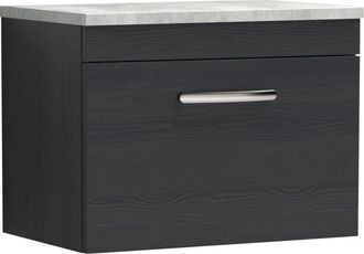 Nuie Nuie Athena Wall Hung 1-Drawer Vanity Unit with Grey Worktop 600mm Wide - Charcoal Black Woodgrain