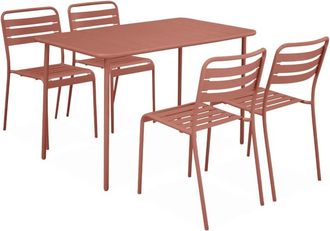 Sweeek Set mesa de jard&iacute;n bistr&oacute; de acero con 4 sillas, 120cm, terracota