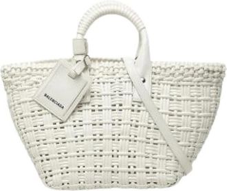 Balenciaga Pre-owned Woven Satchel - Dames - Vintage Shopper - Wit - ONE Size - Leer - Vintage