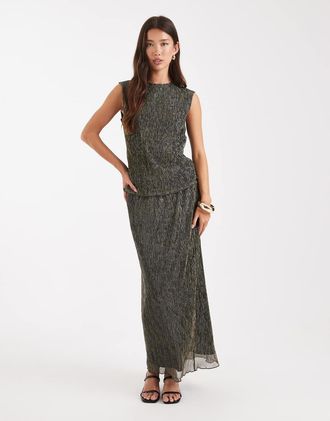 French Connection Gonna al polpaccio plissé metallizzata oro in coordinato