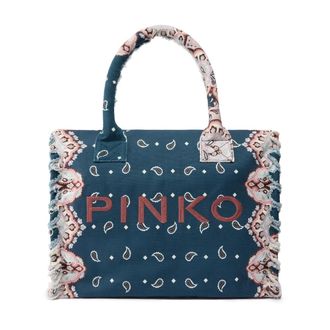 Pinko Tote Bags, female, Blue, Size: ONE SIZE Paisley-pattern Tote Bag