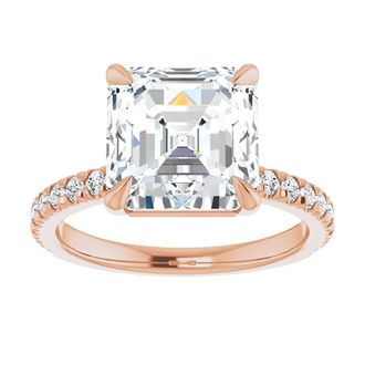 Pompeii3 5 1/3Ct Asscher Cut & Diamond Engagement Ring in White, Yellow, or Rose Gold