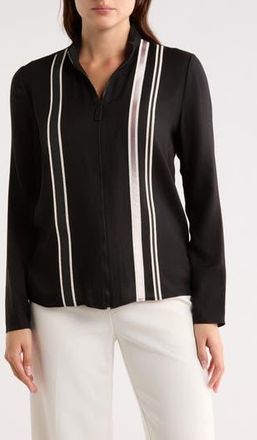 Longchamp Stripe Wool Zip Blouse in Black at Nordstrom Rack, Size 6 Us / 38 Fr