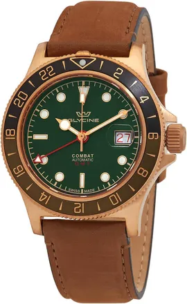 Glycine Combat Sub Sport 42 Bronze Automatic Green Dial Mens Watch GL0318