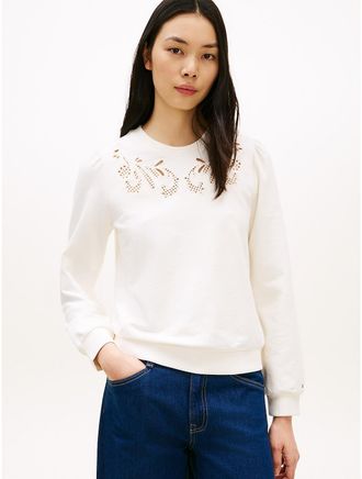 Tommy Hilfiger Womens Embroidered Eyelet Sweatshirt - White - XXL