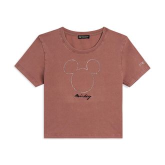Freddy T-shirt cropped da donna con Mickey Mouse in strass