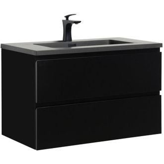 Badplaats Mobile da bagno Angela 80cm Nero Opaco con Lavello Nero - armadio mobiletto