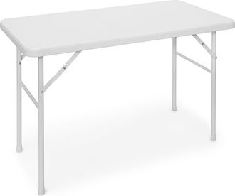 Relaxdays Relaxdays - Mesa Terraza Plegable Bastian, Rectangular, 74x121,5x61,5 Cm, Efecto Rat&aacute;n, Exterior, Mesita Jard&iacute;n, Blanco