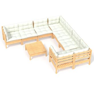 vidaXL Muebles De Jard&iacute;n 9 Piezas Y Cojines Madera De Pino Crema Vidaxl