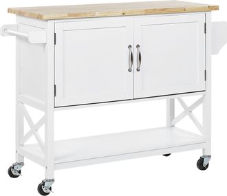 Beliani Beliani - Carrito De Cocina Blanco Madera Clara Mdf Estante Armario Almacenaje Ruedas Mele