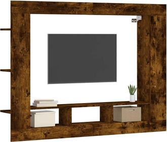 Berkfield Home TV Cabinet Smoked Oak 152x22x113 cm Engineered Wood in Brown | Size: 152 x 22 x 113 cm