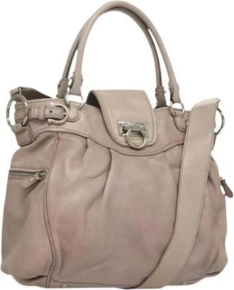 Ferragamo Tweedehands leren handtassen - Dames - Vintage Handtas - Beige - ONE Size - Leer - Vintage