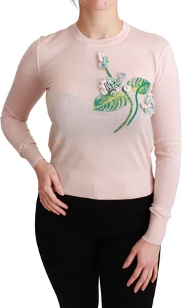 Dolce & Gabbana Pink Floral Silk Cashmere Pullover Womens Sweater