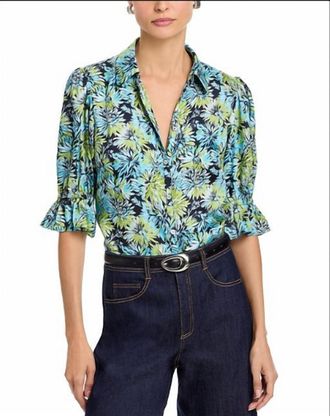 Cinq &agrave; Sept Dahlia Print Fiona Top In Tropical Sky Multi