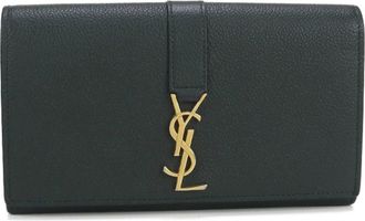 Saint Laurent Green Leather Long Wallet (Bi-Fold) (Pre-Owned)