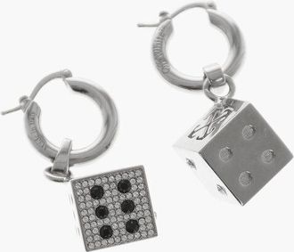 Off-white Rhinestone Earrings With Dice-Shaped Pendants size One Size