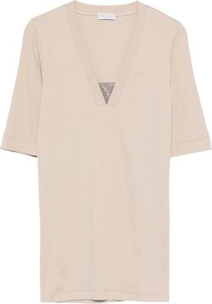 Brunello Cucinelli T-shirt met V-hals - Beige